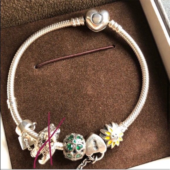 Authentic Pandora Bracelet with 4 Pandora Charms - Picture 3 of 13